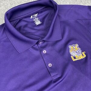LSU Tigers Polo Shirt Mens Xl Purple Gold Short Sleeve Pro Player Tiger Logo